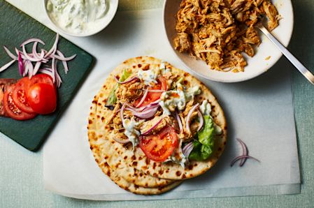 Slow Cooker Pulled Chicken Shawarma Flatbread 🍲
