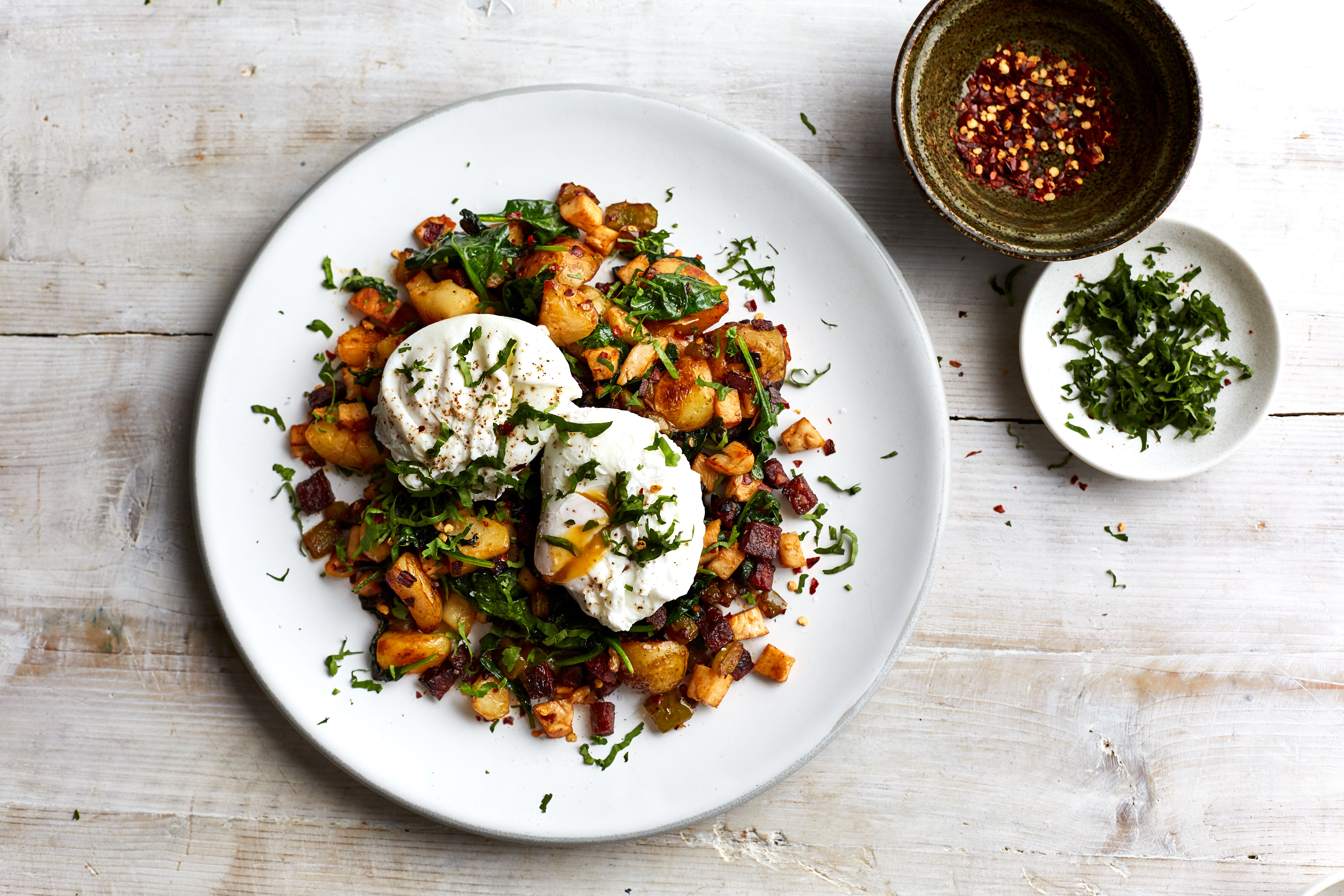 Chorizo and Potato Hash with Eggs