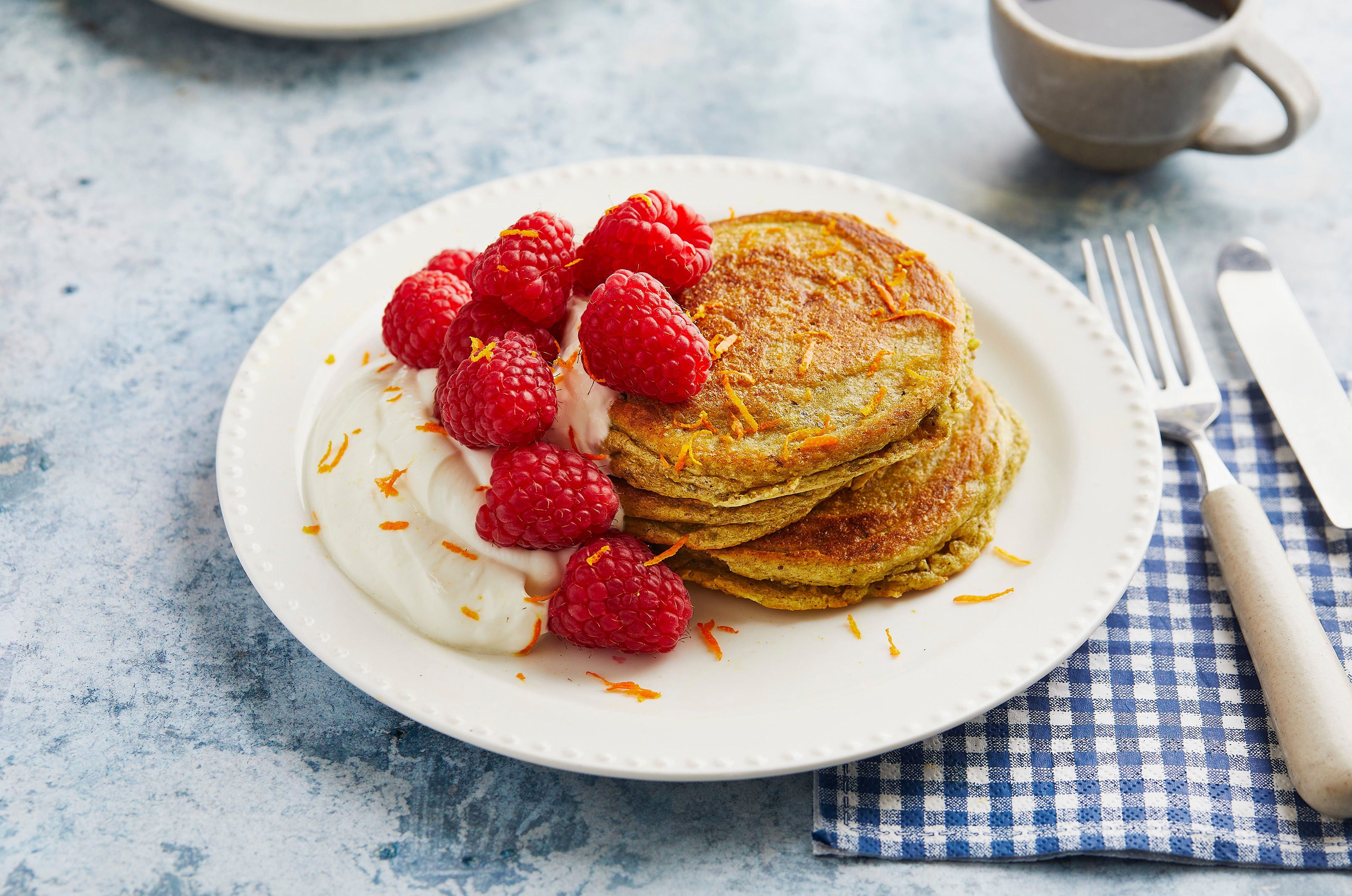 Spiced Pistachio Pancakes with Honey and Orange