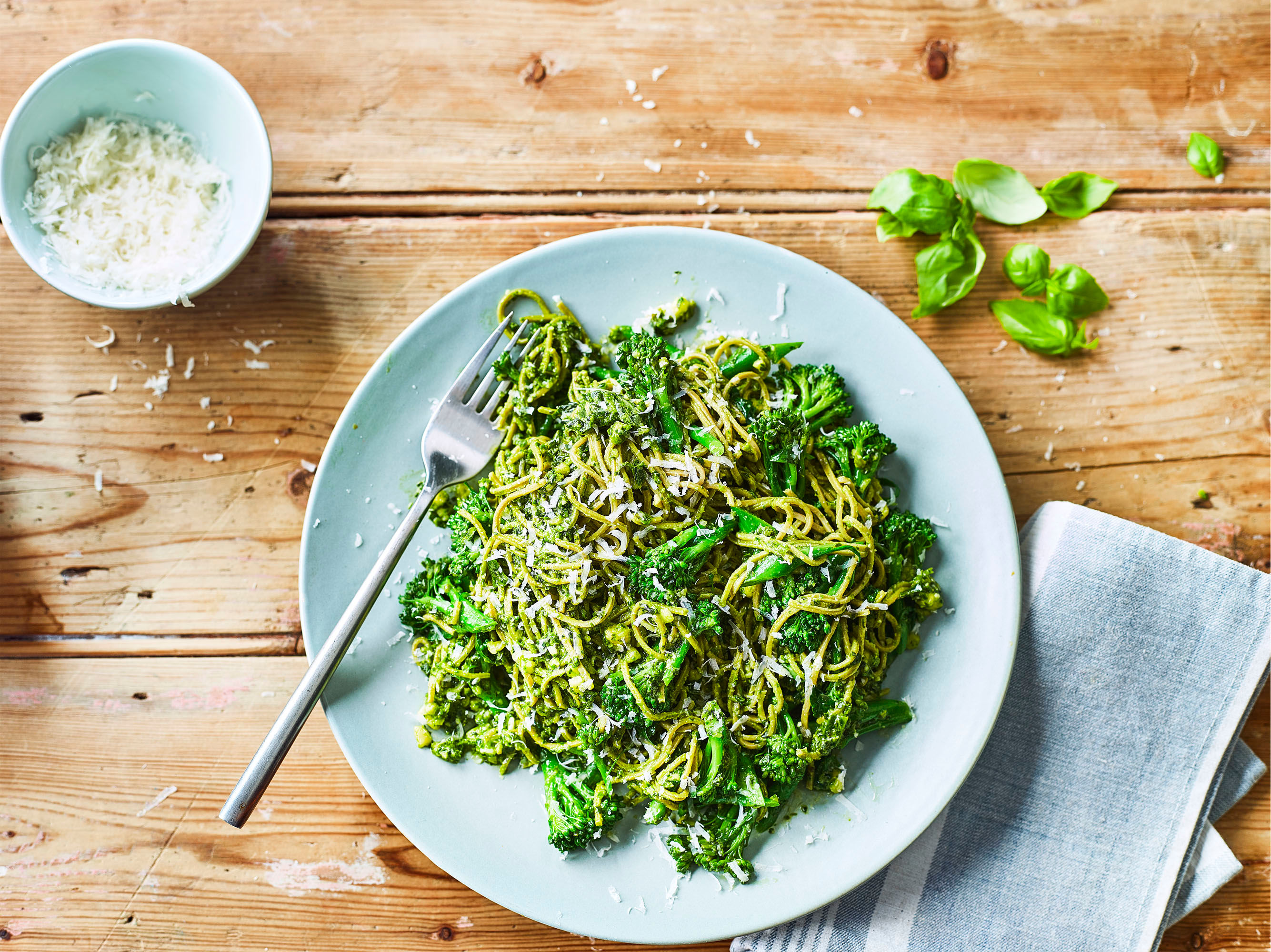 Spaghetti with Almond Pesto and Broccoli