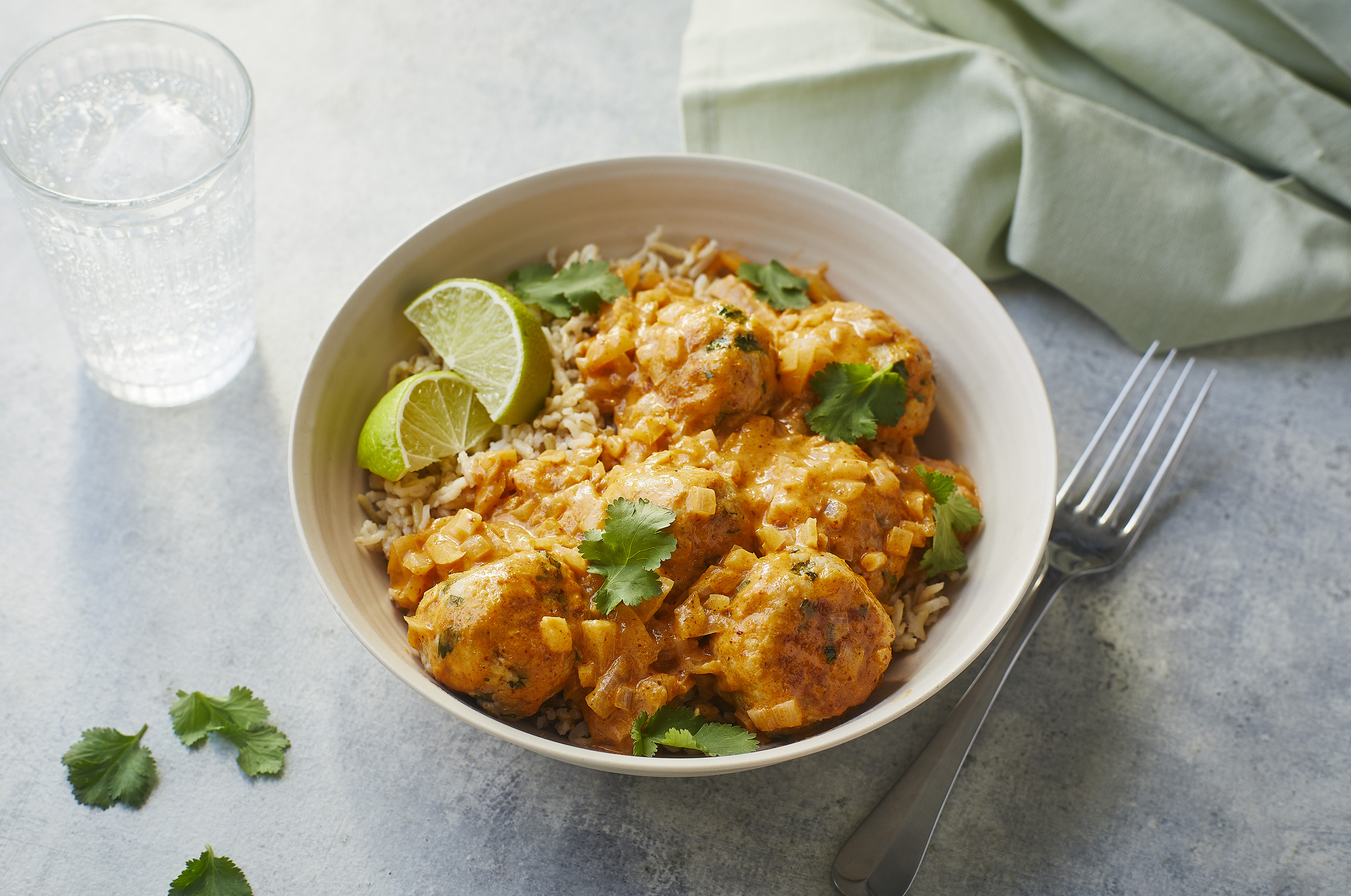 Red Thai Turkey Meatballs with Rice