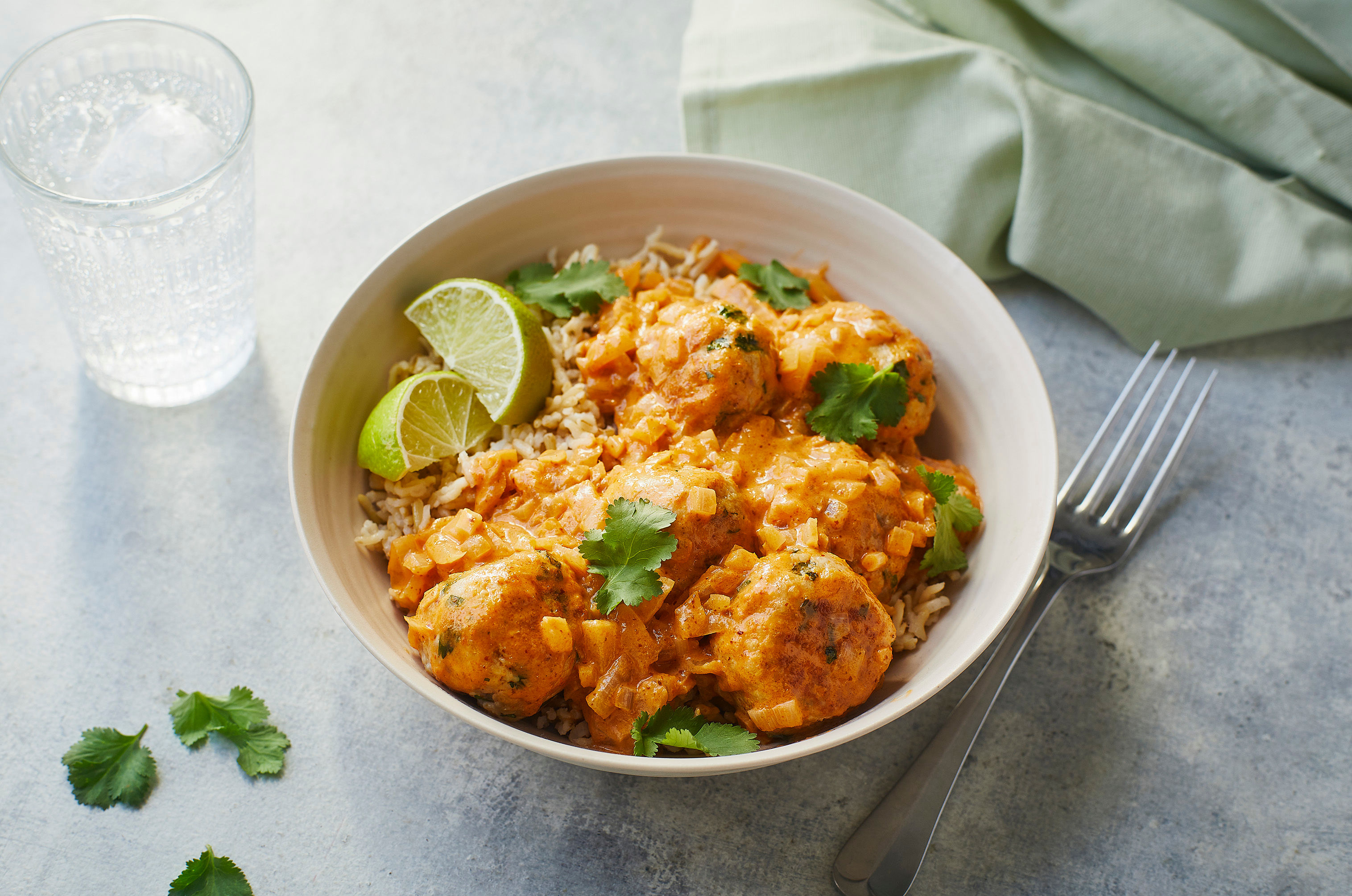Red Thai Turkey Meatballs with Rice