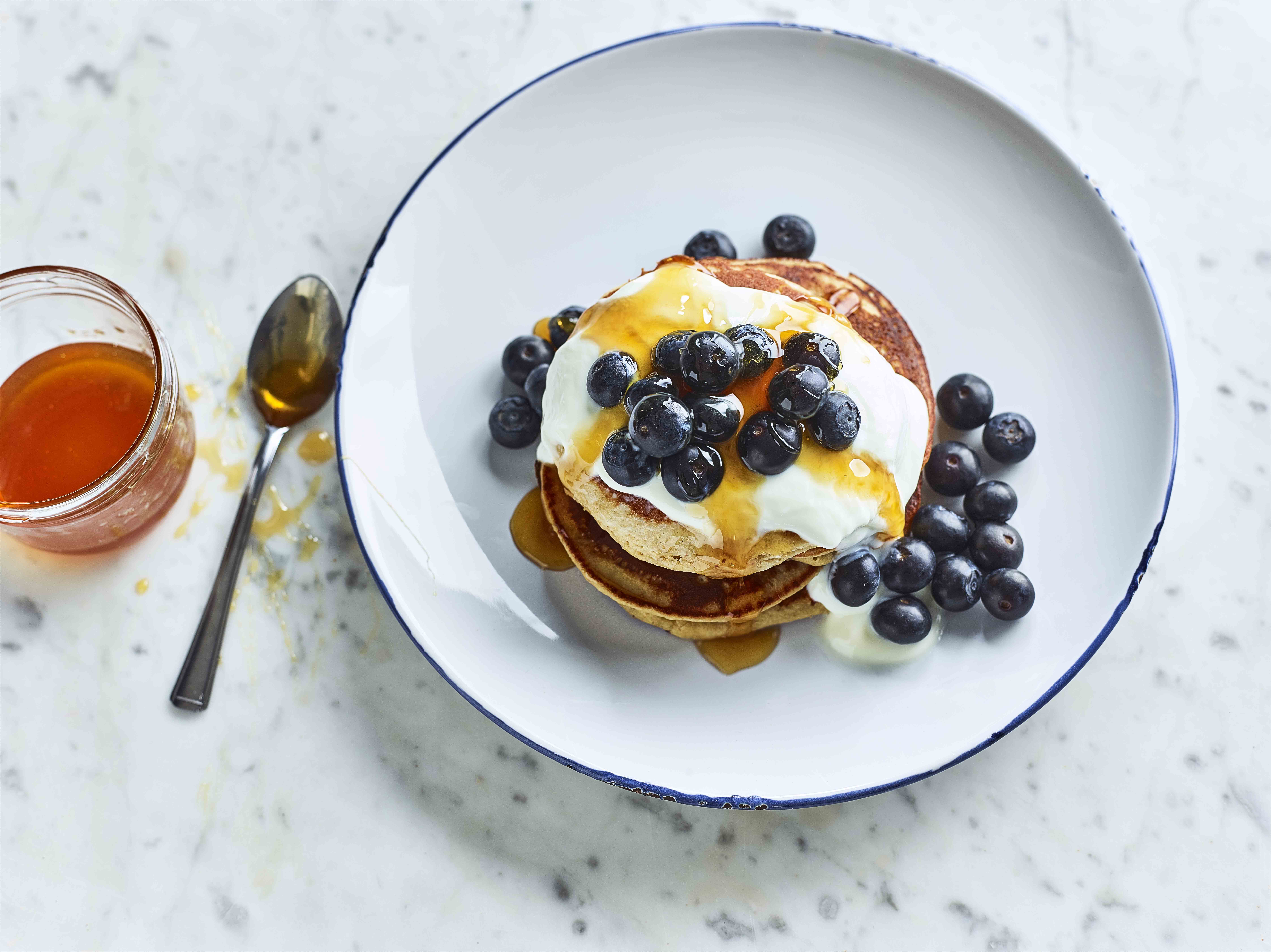 Almond and Honey Pancakes with Blueberries
