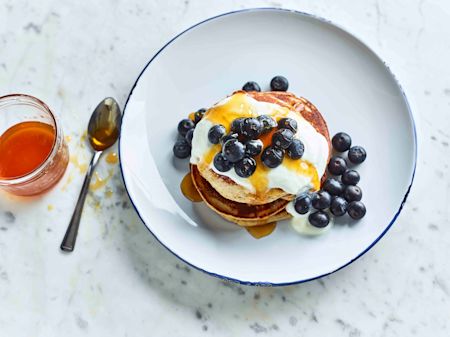 Almond and Honey Pancakes with Blueberries