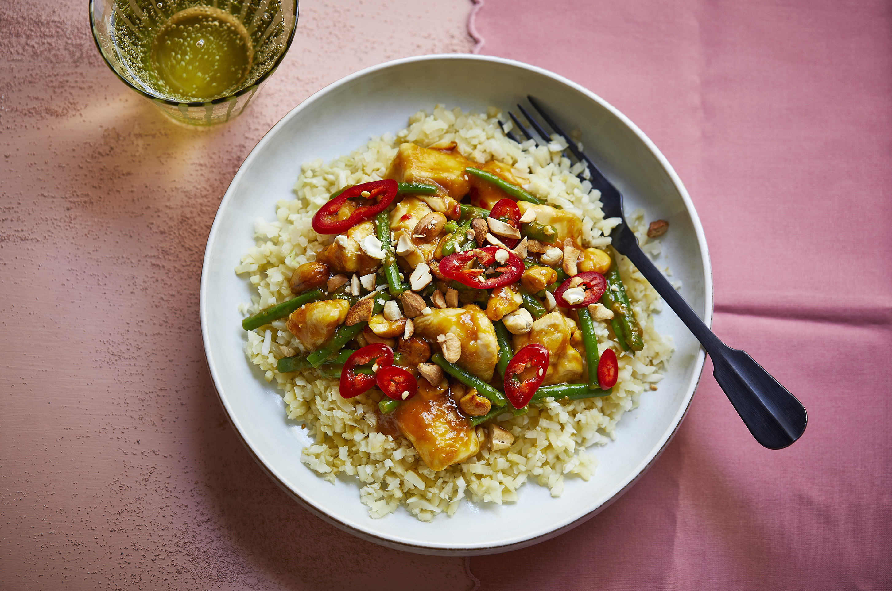 Orange Cashew Chicken with Cauliflower Rice