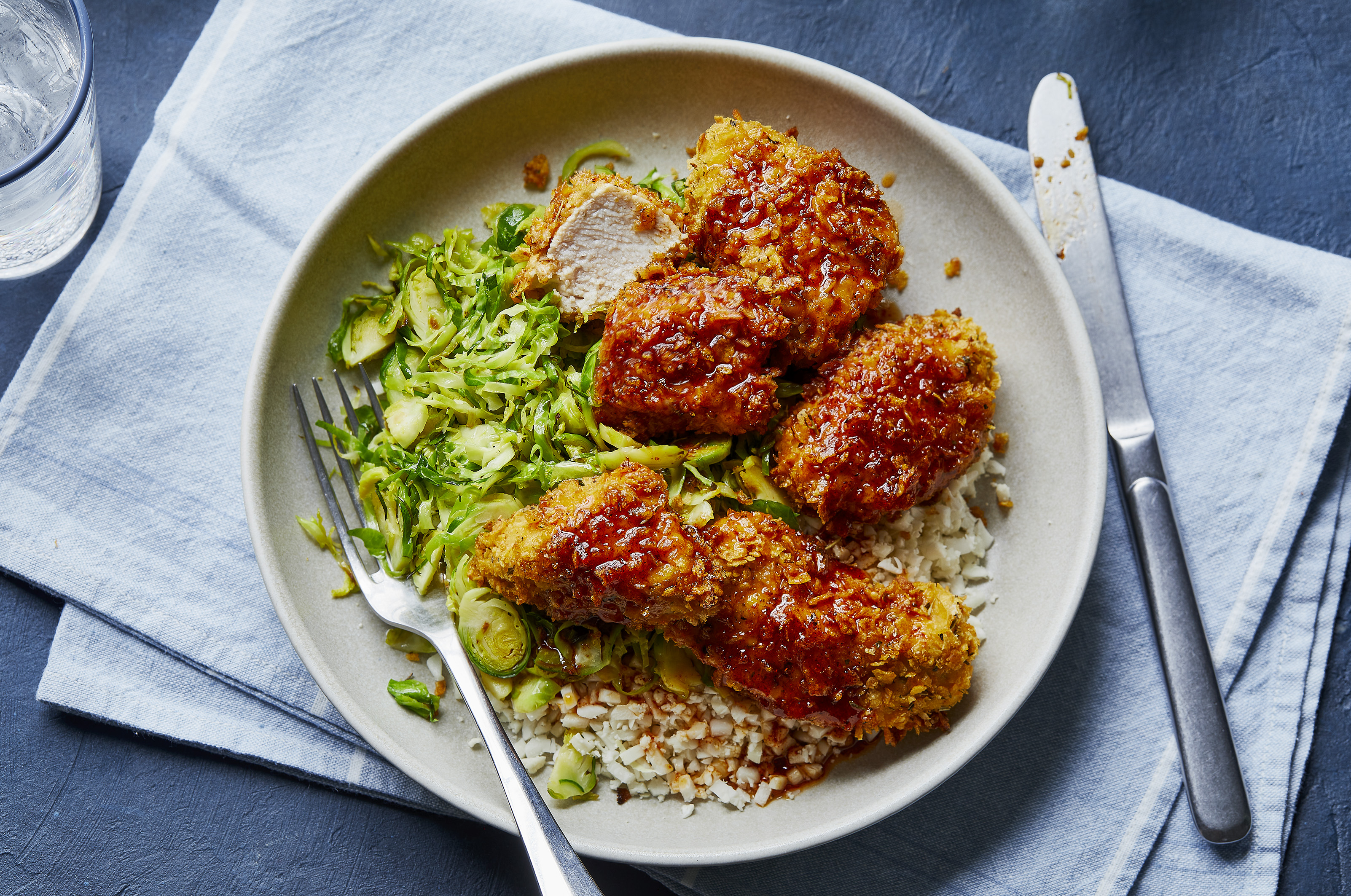 Hot Honey Chicken with Sprouts and Cauliflower Rice