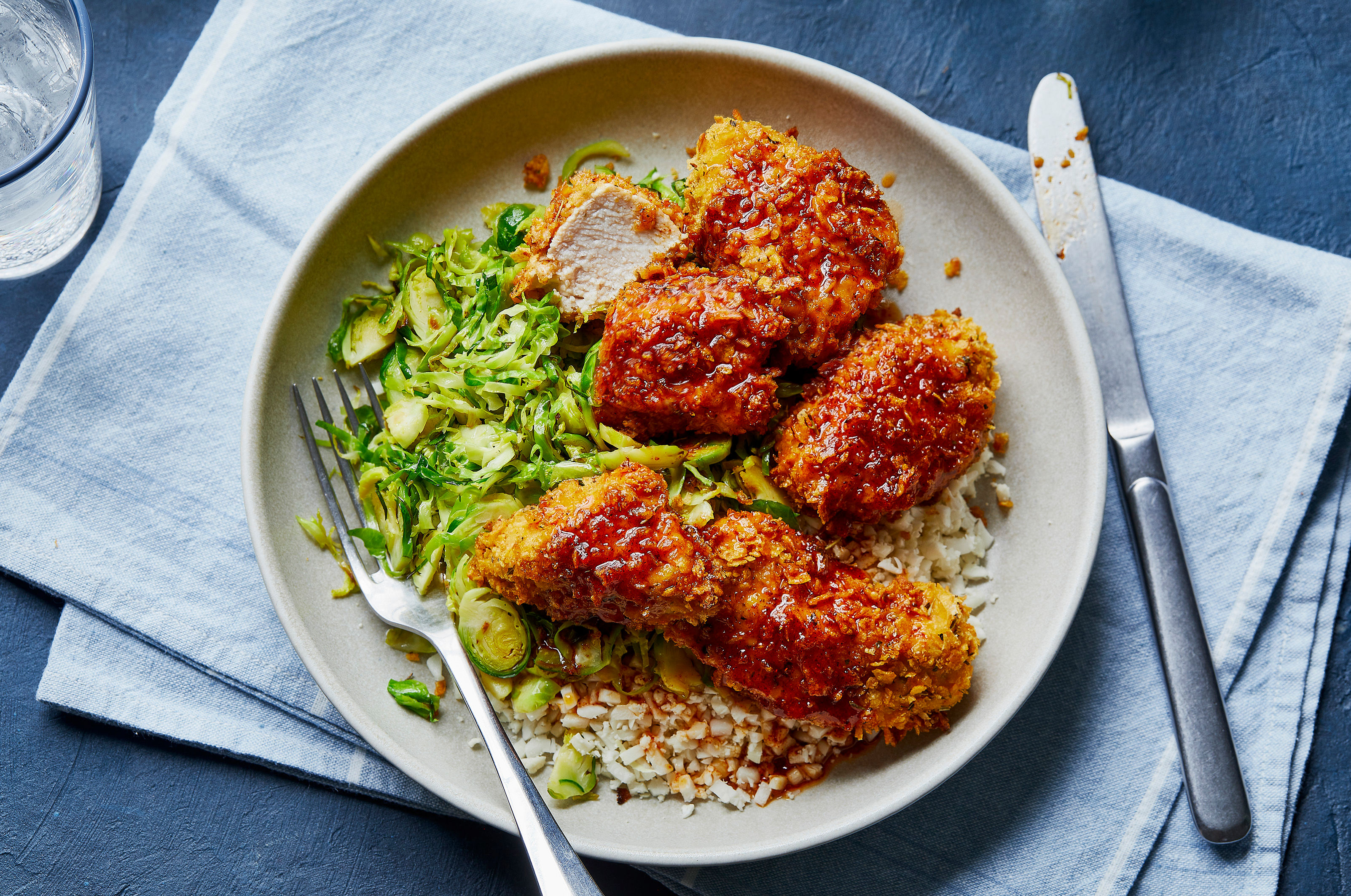 Hot Honey Chicken with Sprouts and Cauliflower Rice