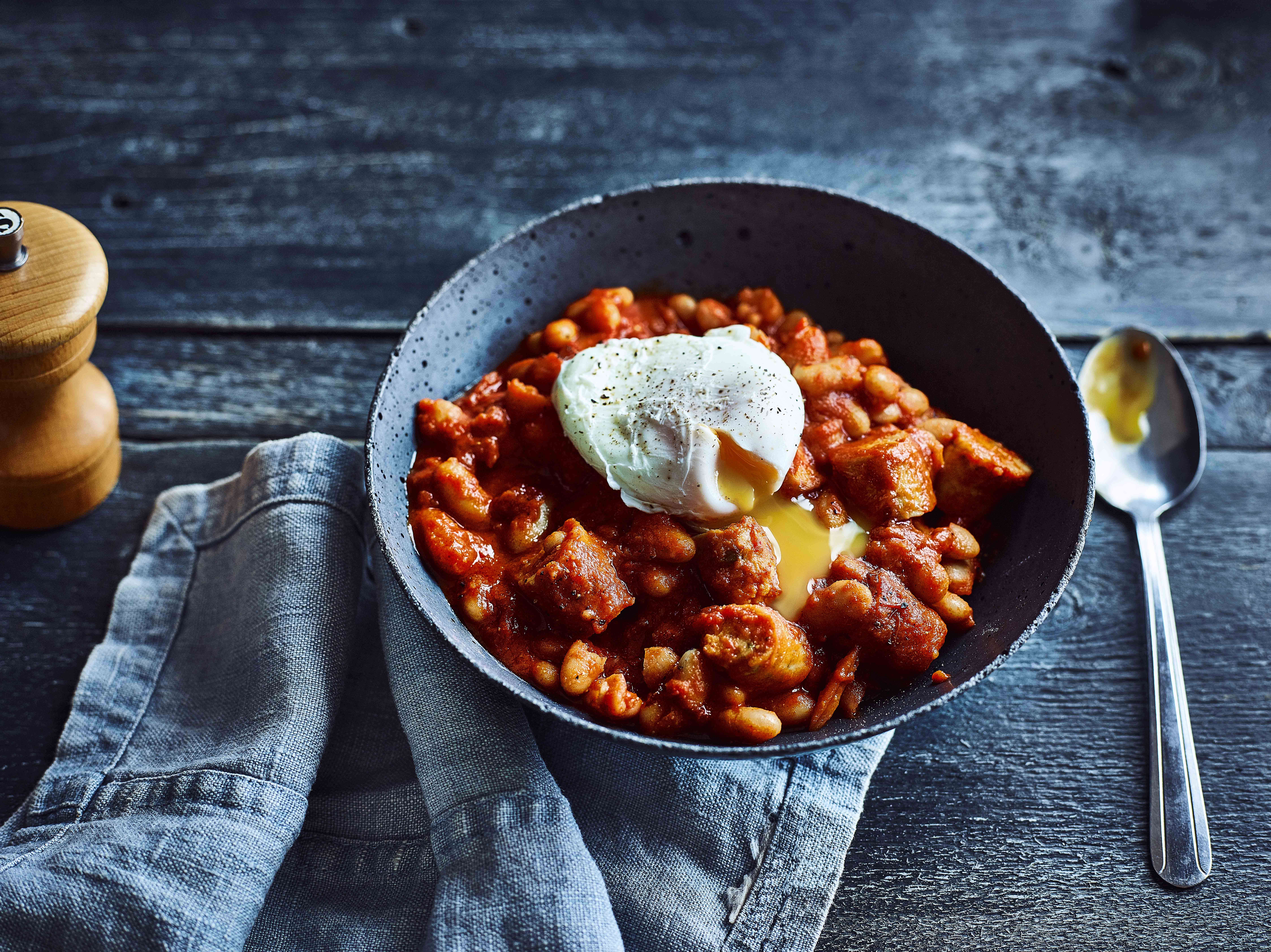 Cowboy Beans with Poached Egg
