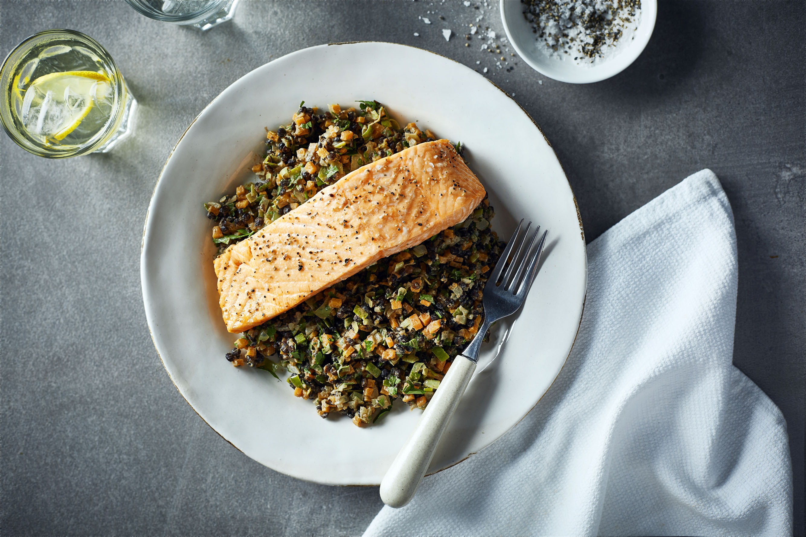 Roasted Salmon with Creamy Lentils