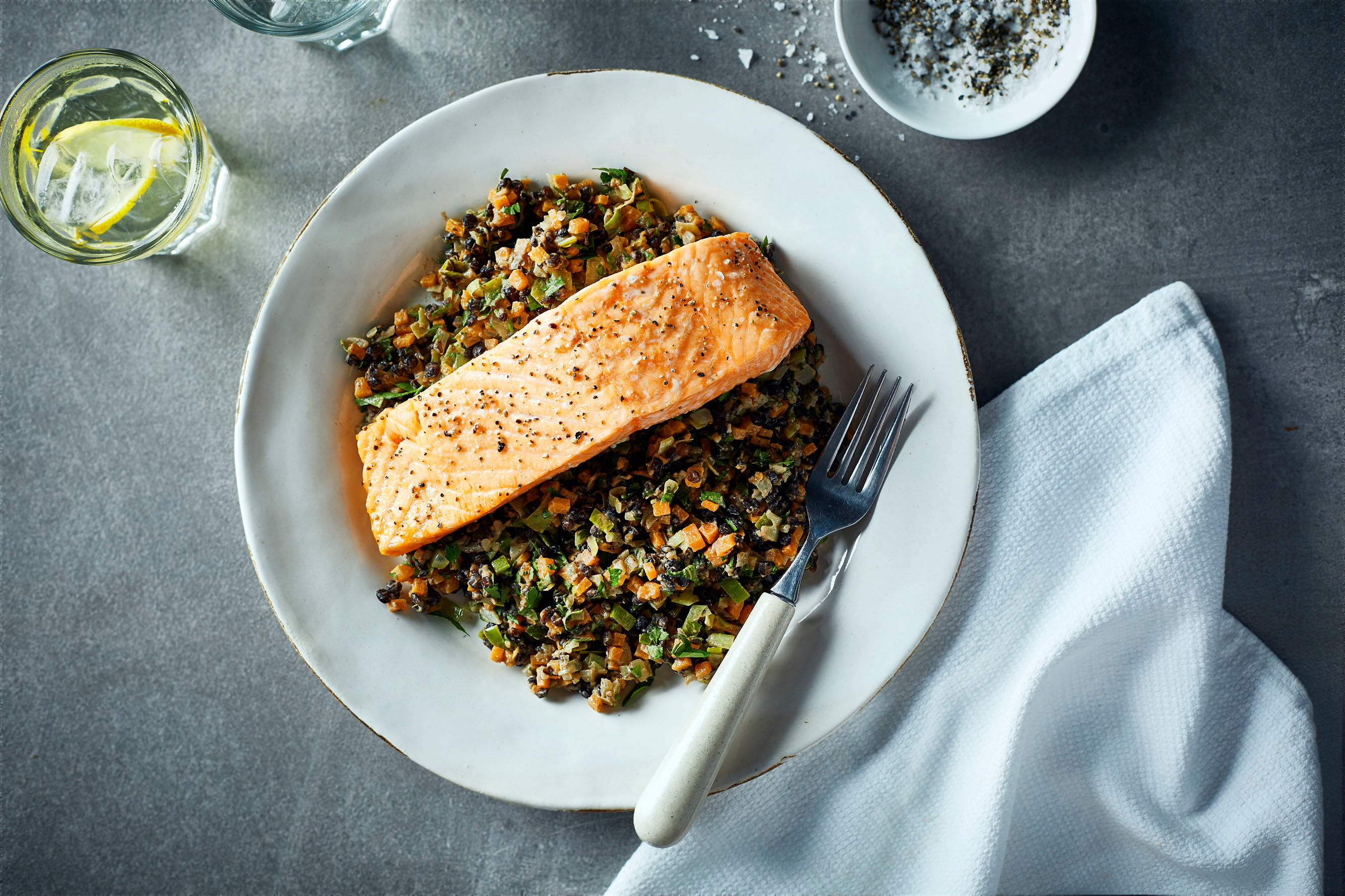 Roasted Salmon with Creamy Lentils