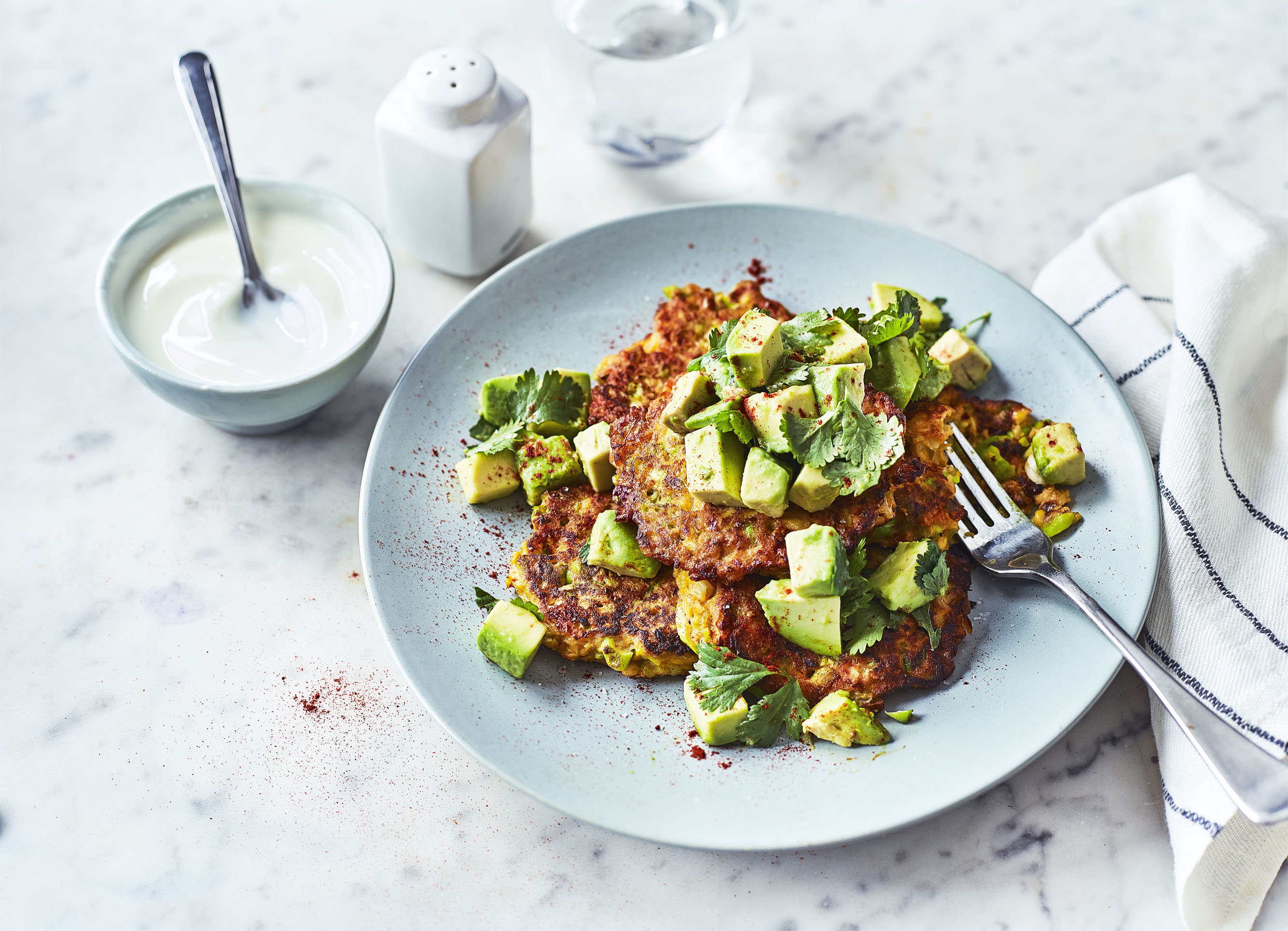 Sweetcorn Fritters with Avocado and Chilli