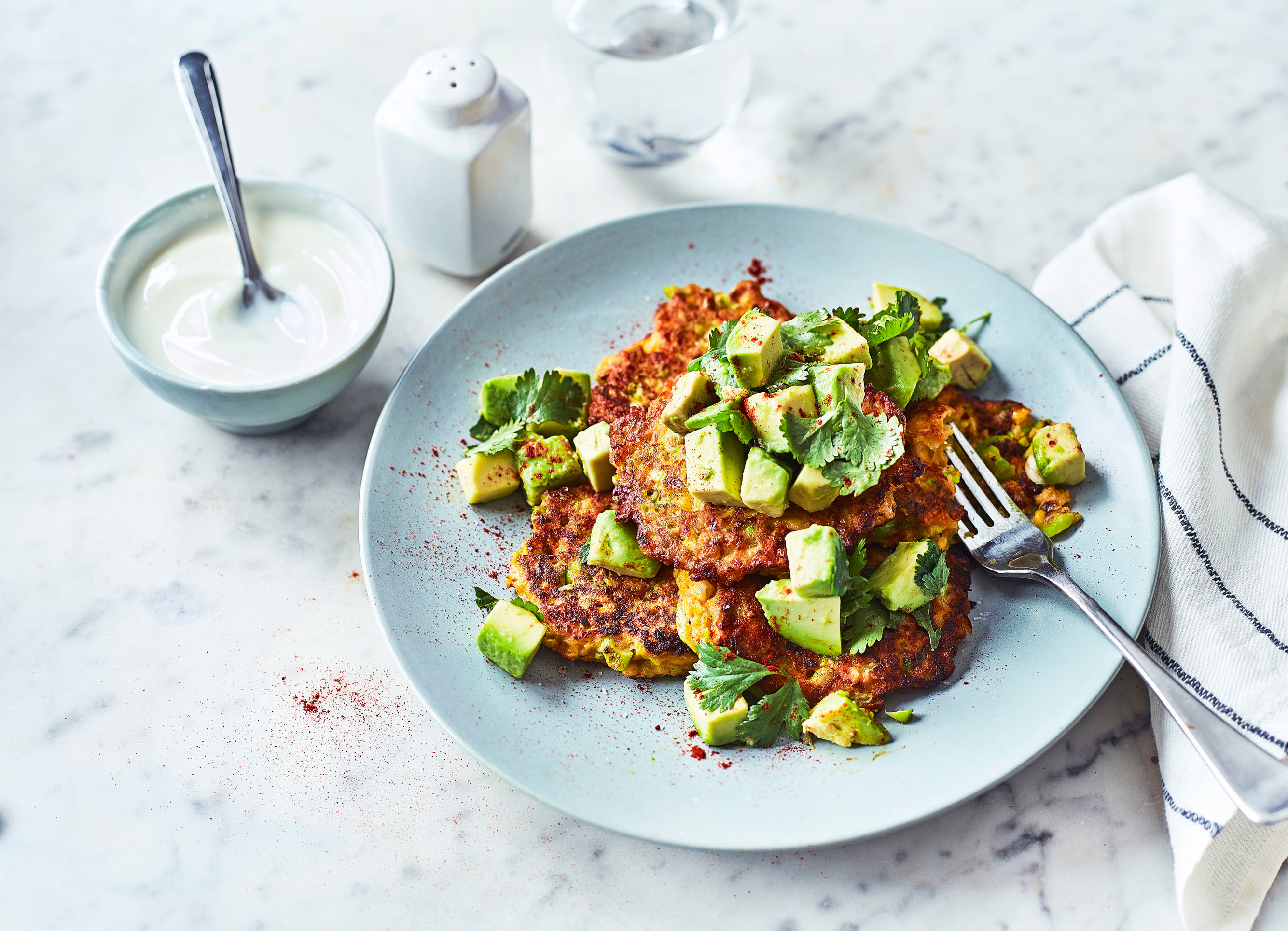 Sweetcorn Fritters with Avocado and Chilli