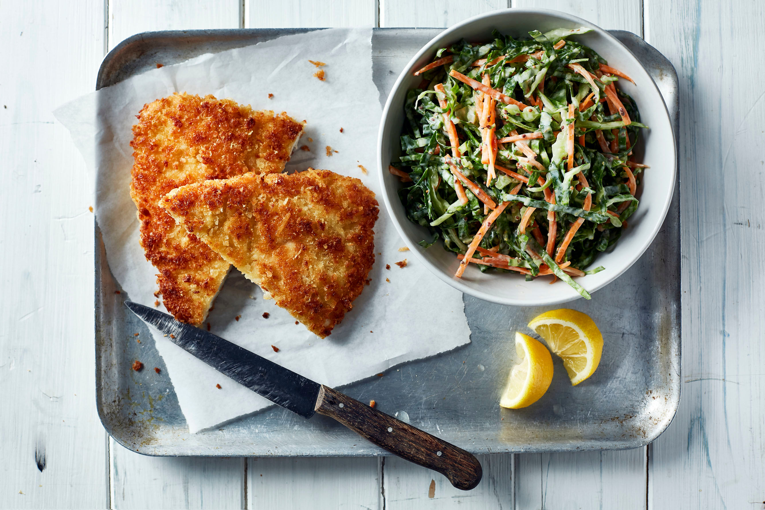 Chicken Schnitzel with Mustard Slaw