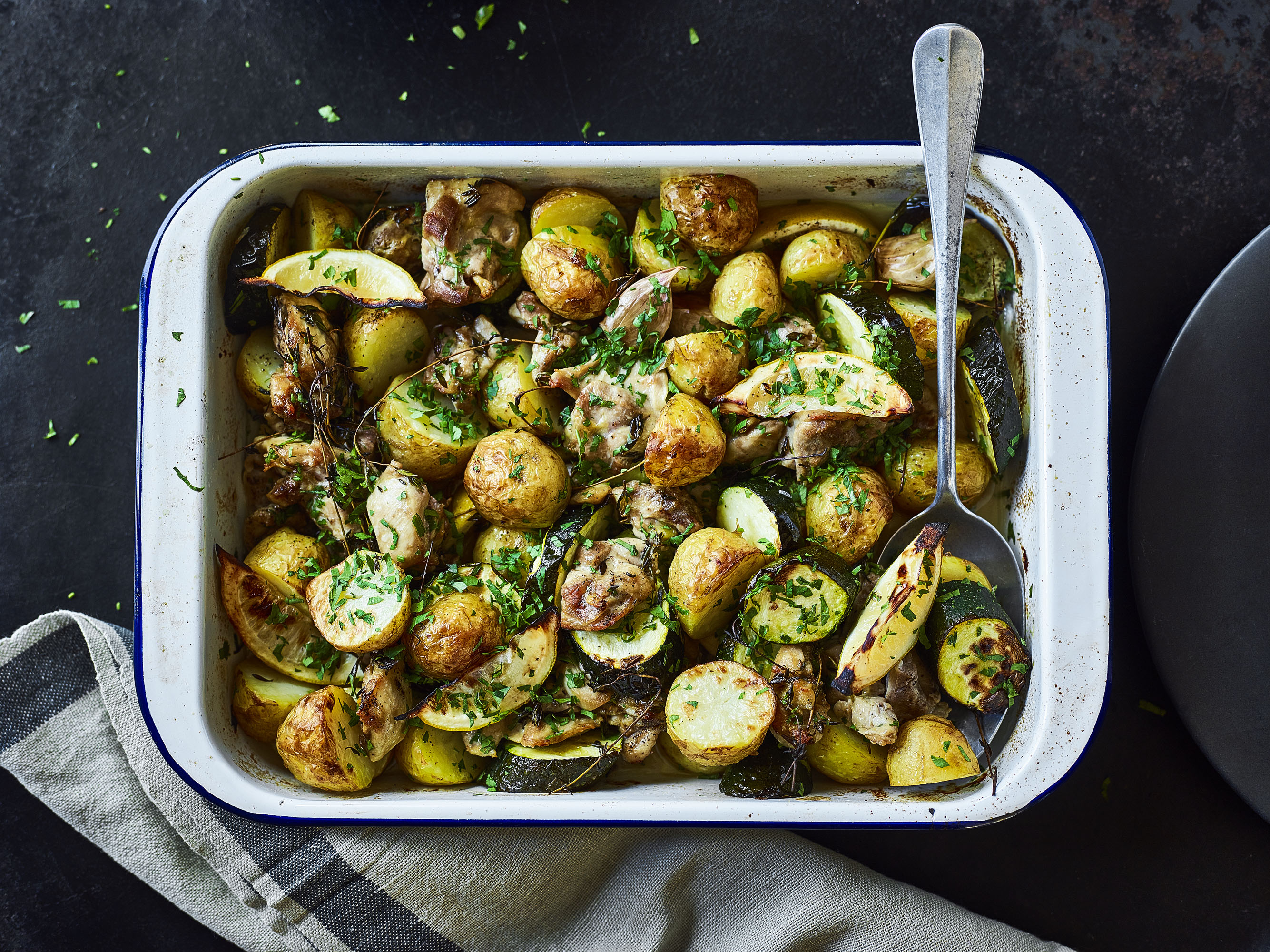 Lemon and Garlic Chicken with Potatoes and Courgettes