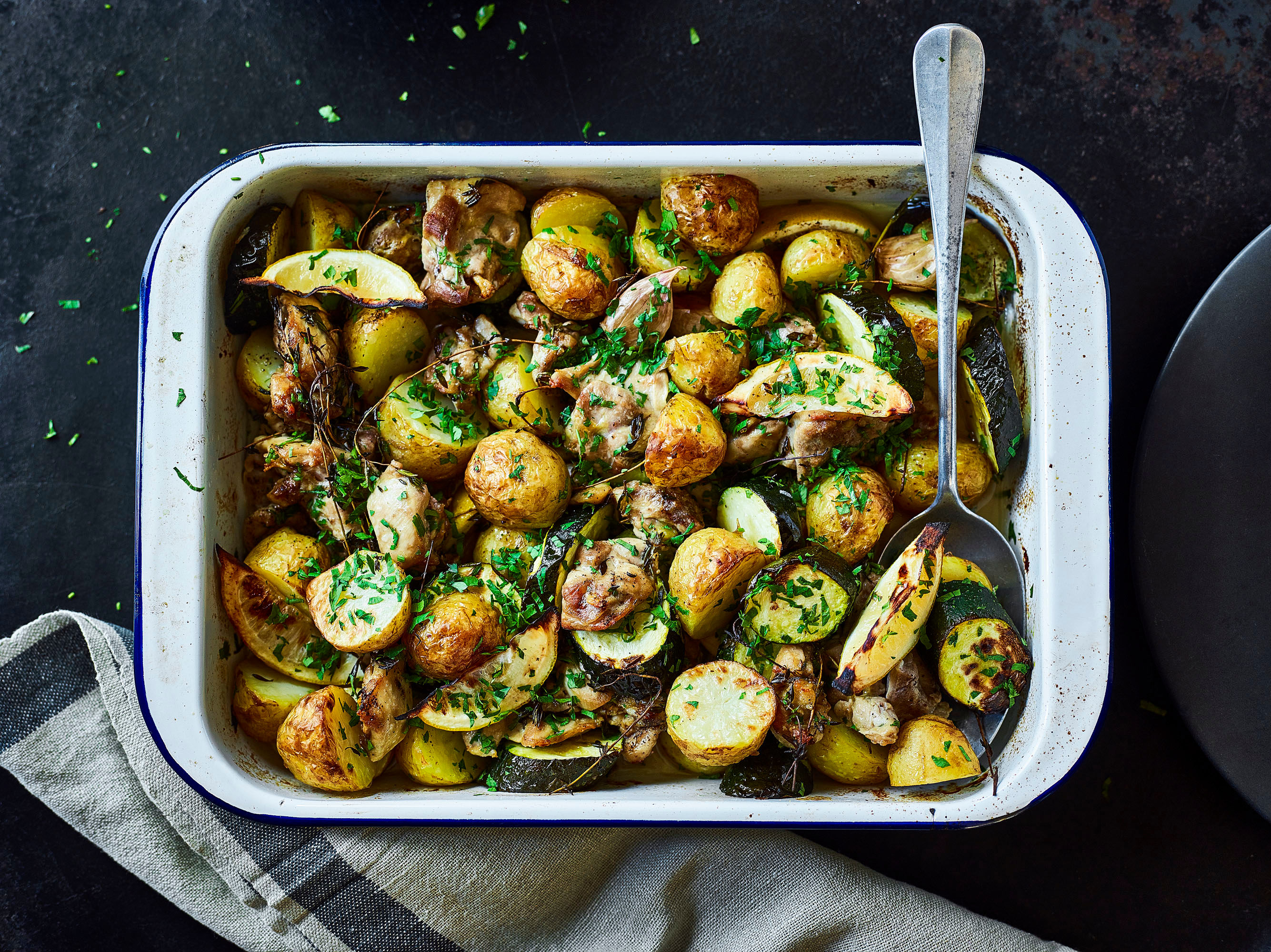 Lemon and Garlic Chicken with Potatoes and Courgettes