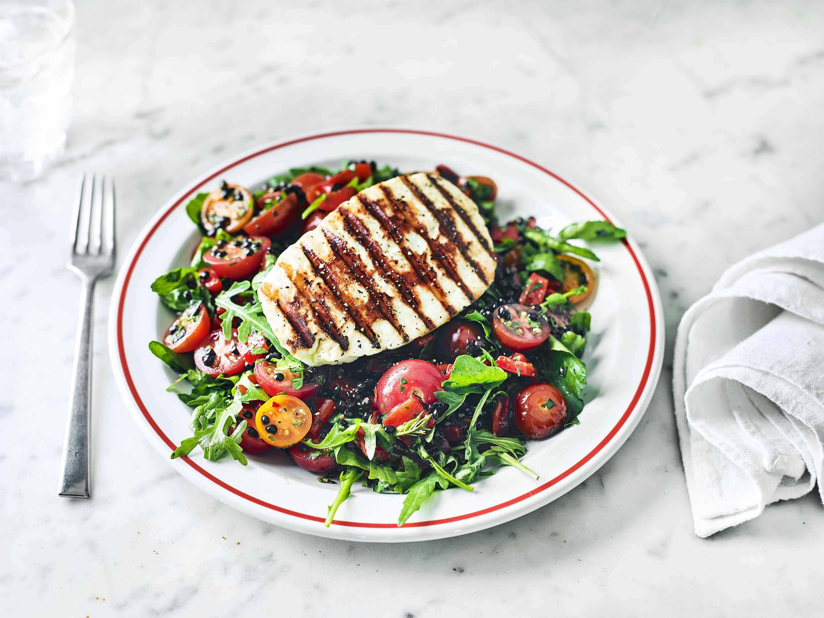 Grilled Halloumi, Pepper and Lentil Salad