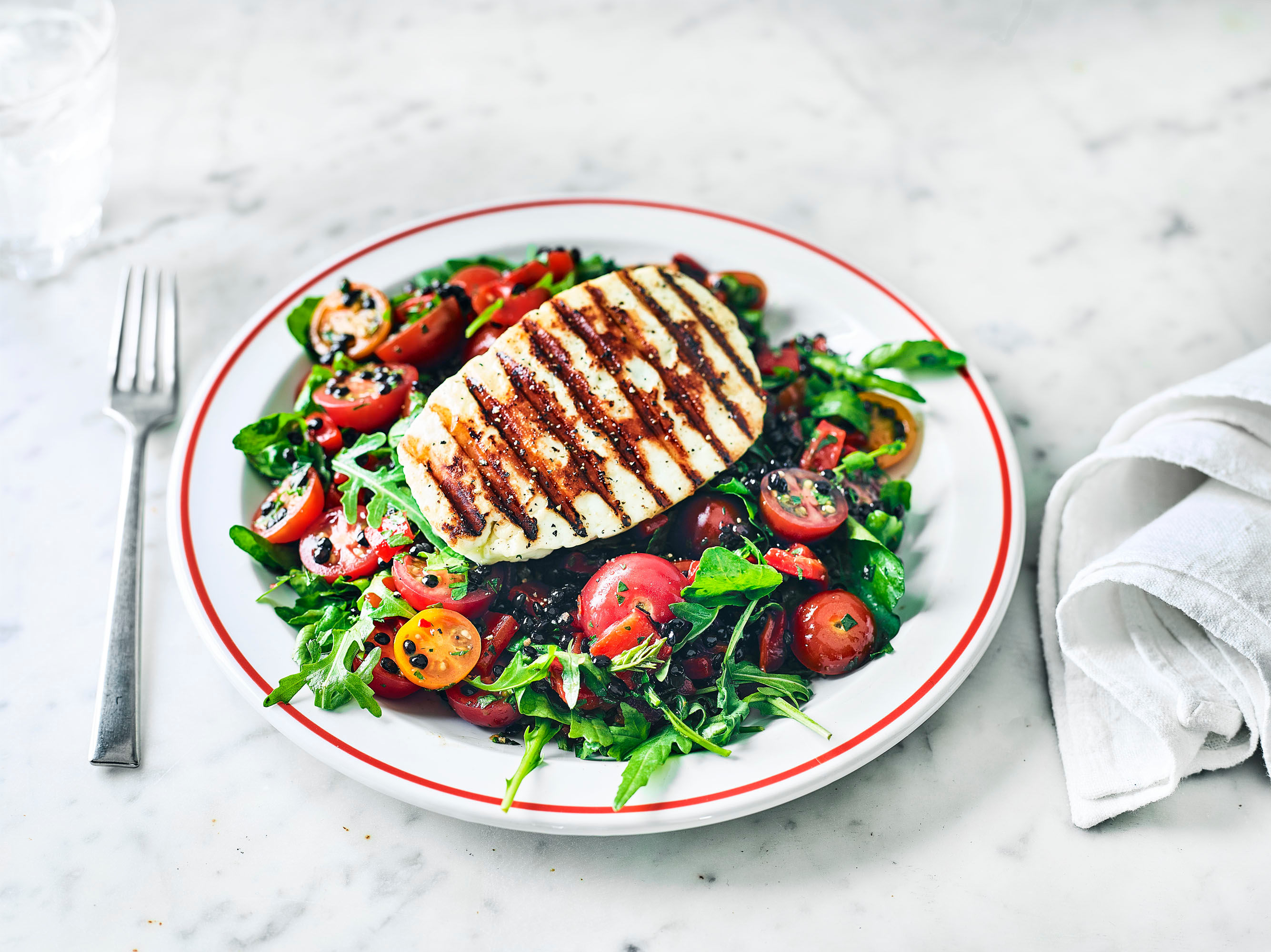 Grilled Halloumi, Pepper and Lentil Salad