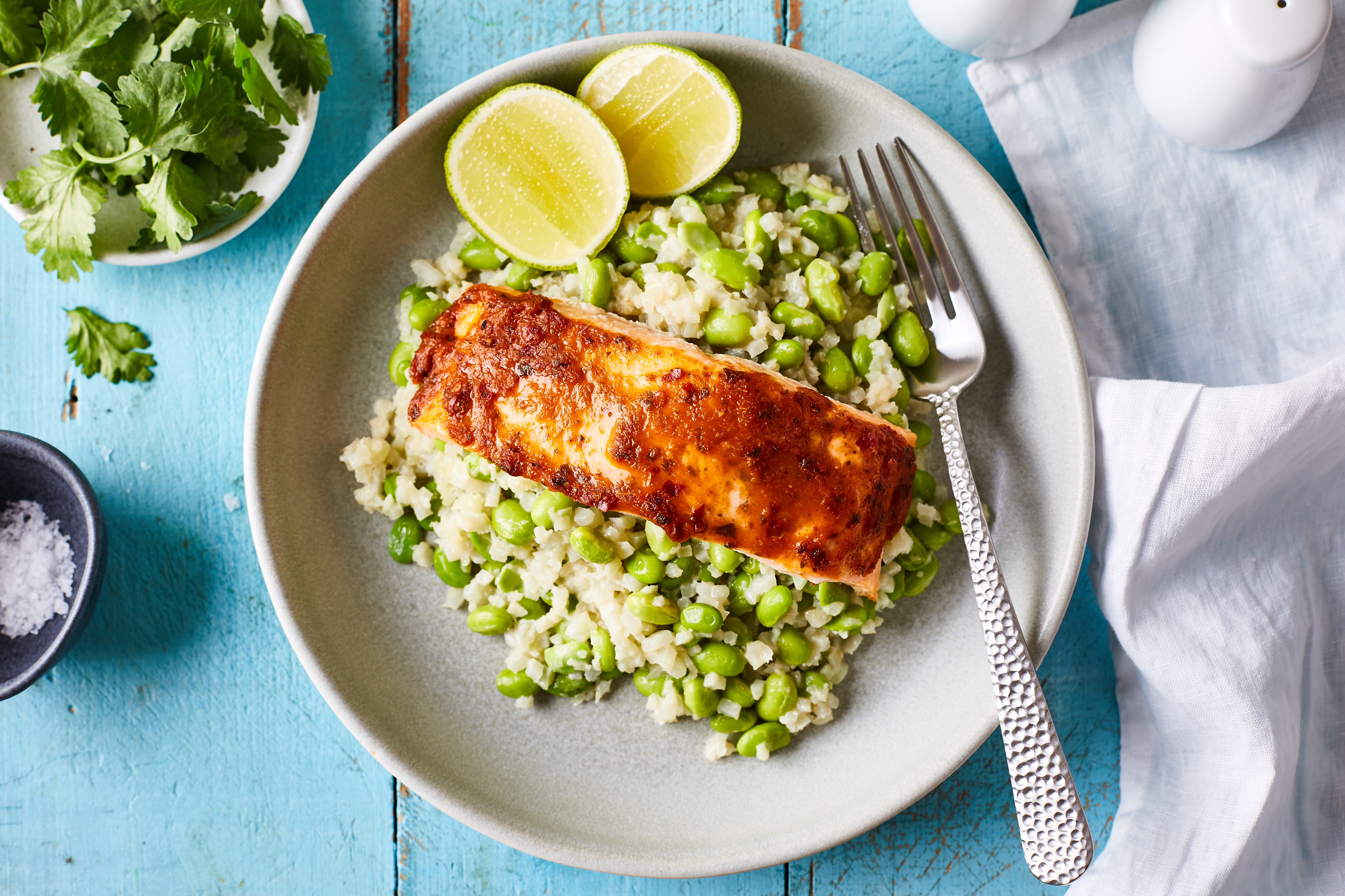 Salmon with Cauliflower Coconut Rice