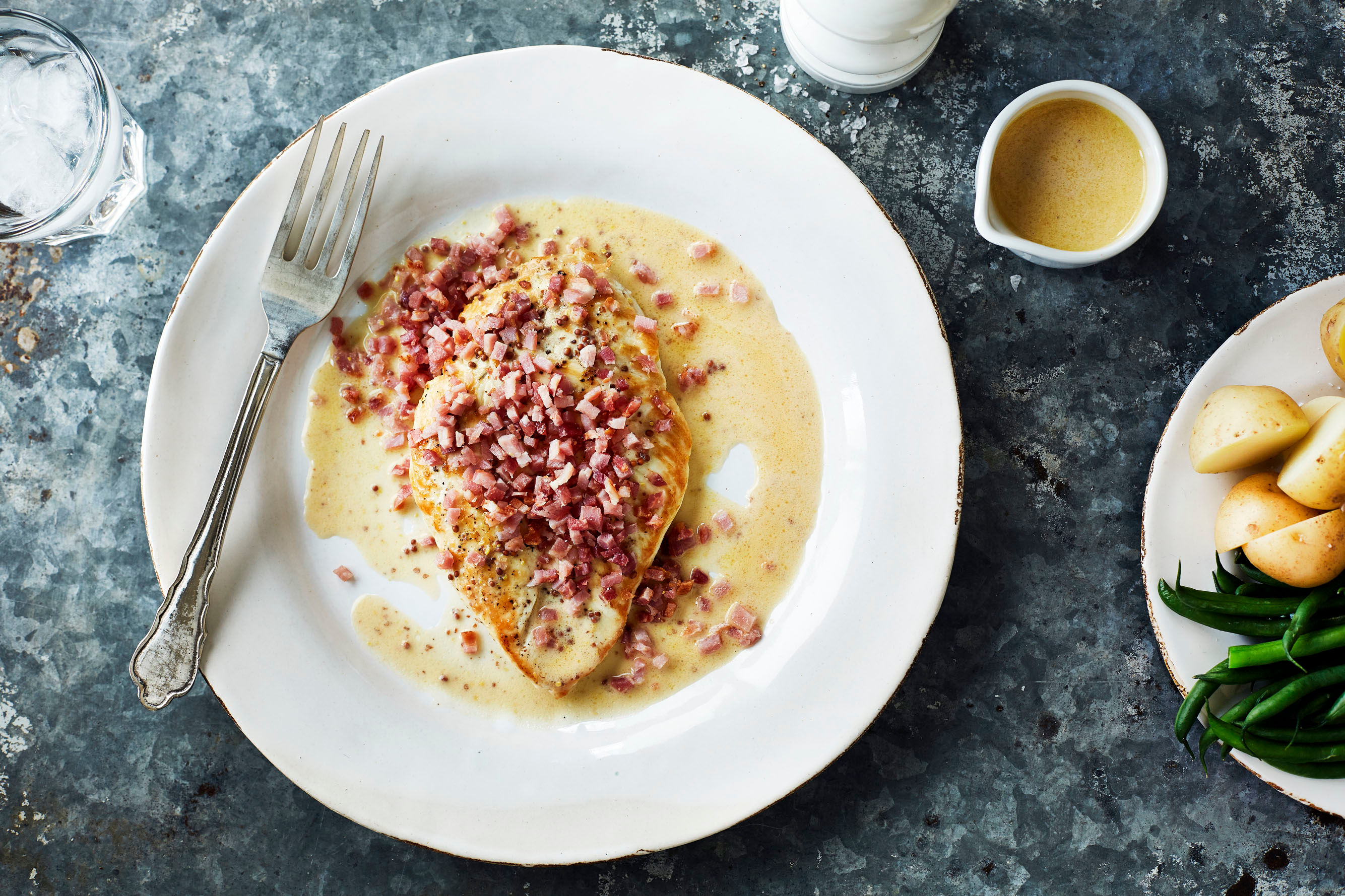 Creamy Mustard Chicken with Crispy Bacon