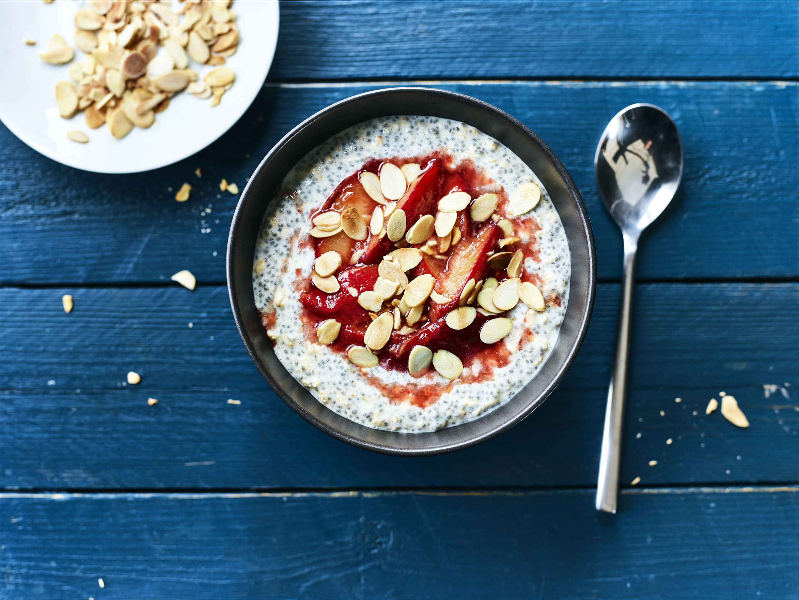 Chia and Coconut Breakfast Bowl with Spiced Plums