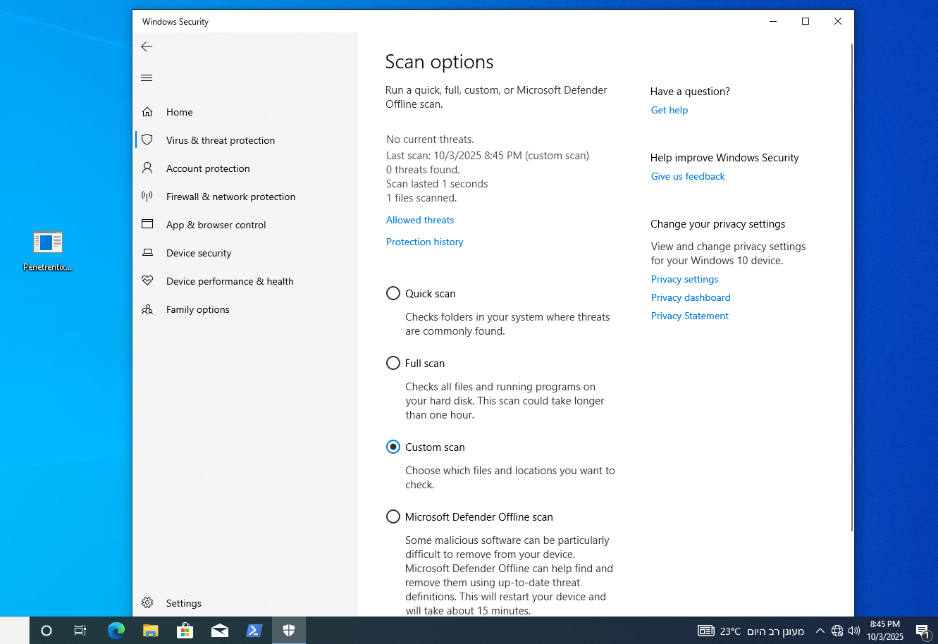 The malware is not flagged during Defender’s scan.