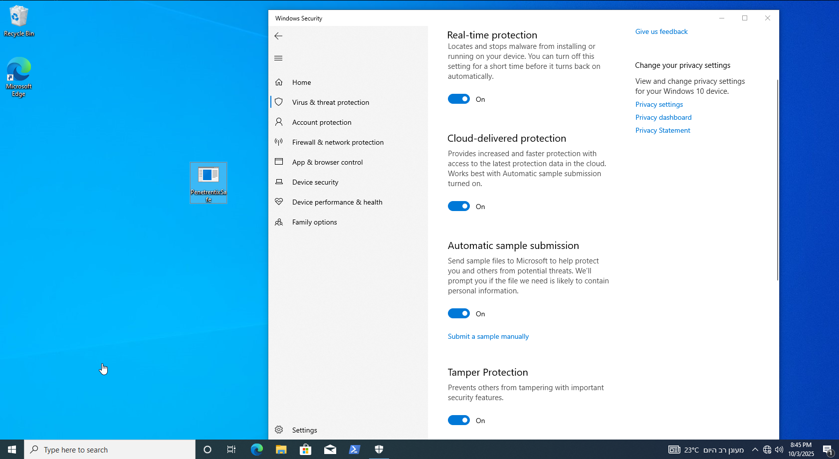 The malware isn’t detected as malicious by Defender.