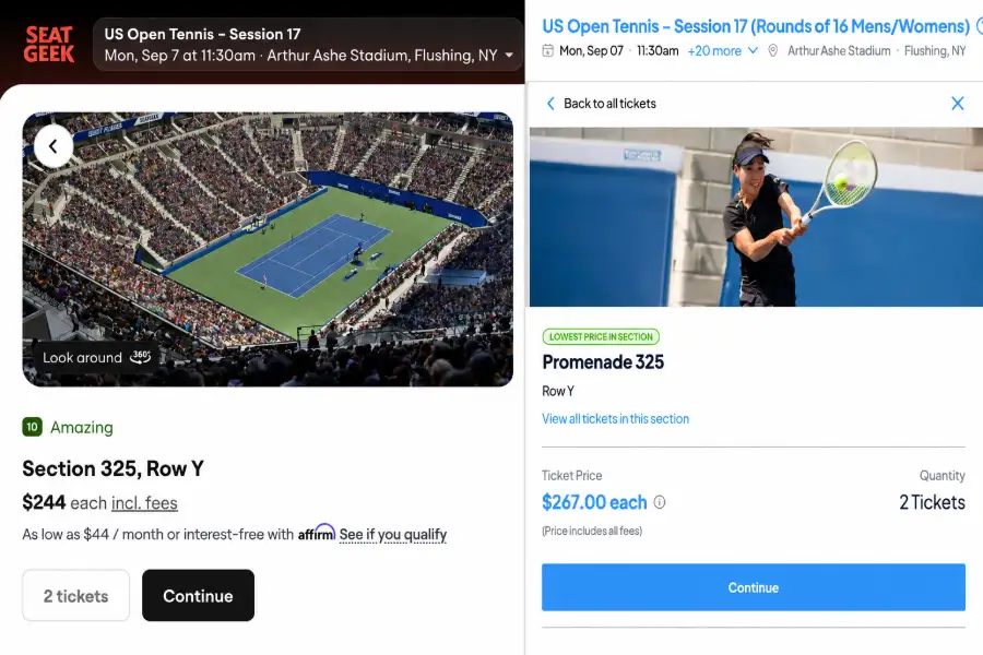 SeatGeek vs. GoTickets US Open