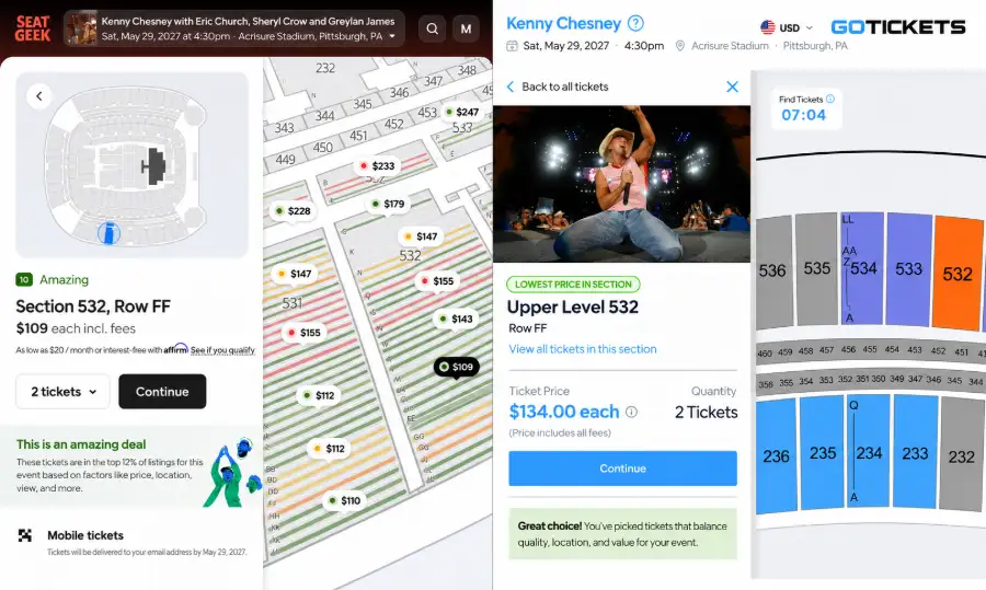 SeatGeek vs. GoTickets concerts
