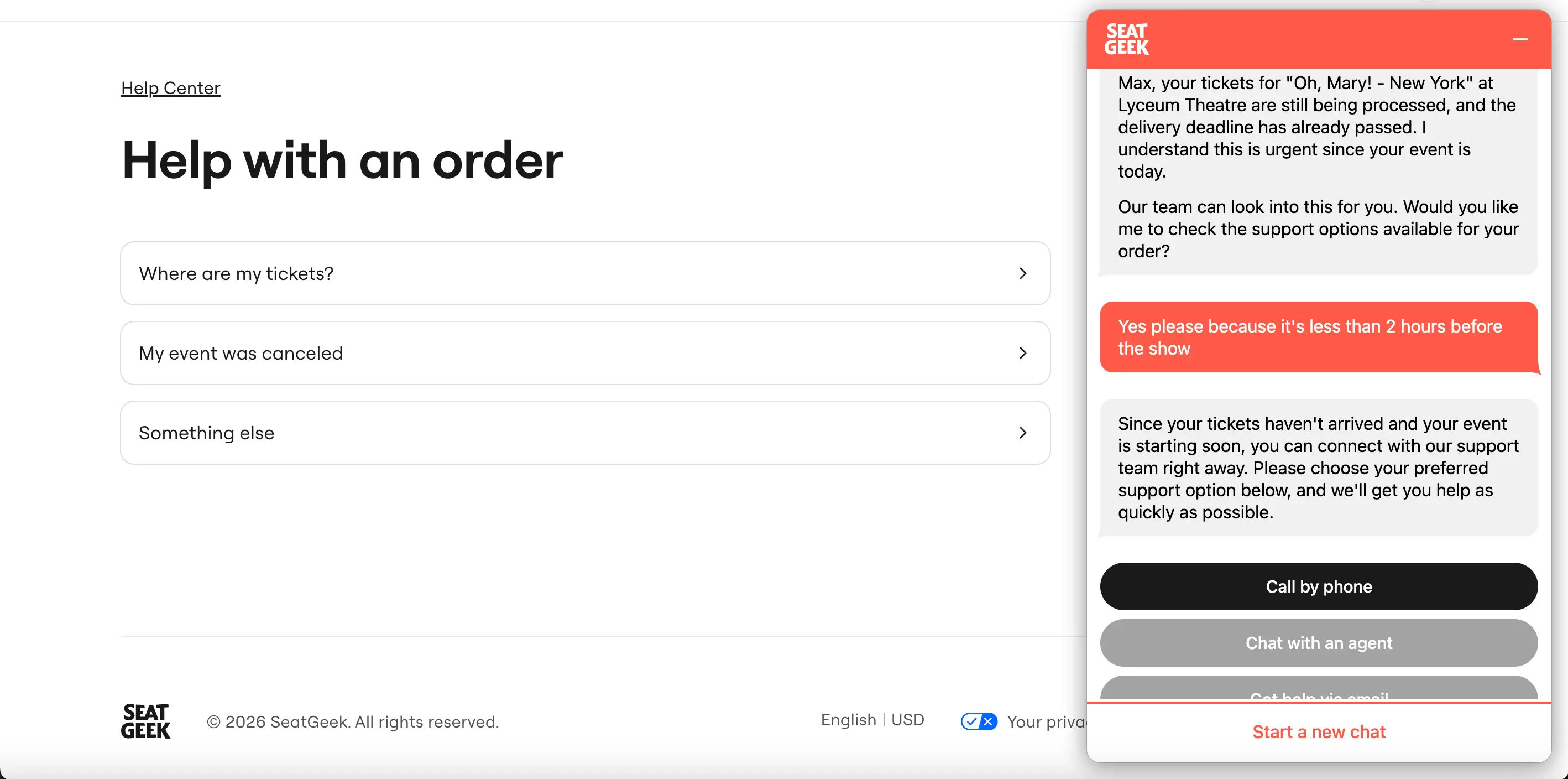 SeatGeek support chat