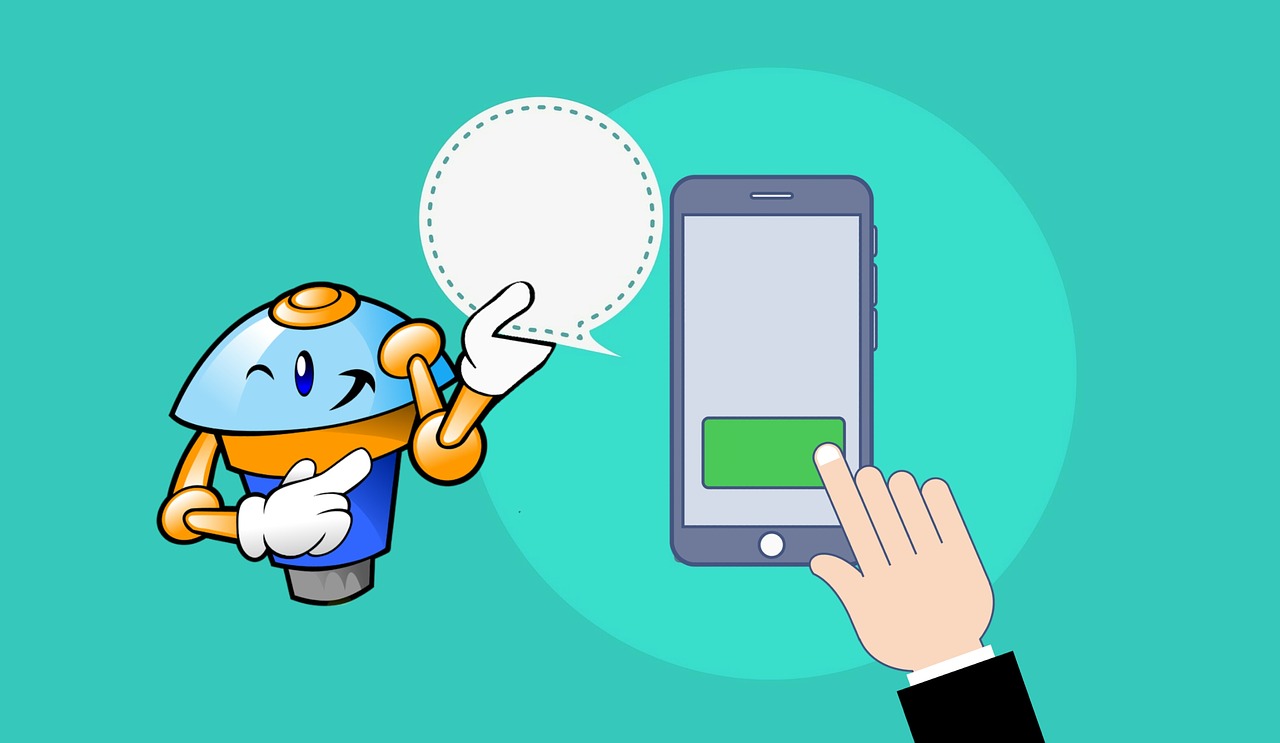 a man in a suit holding a smartphone with a speech bubble.