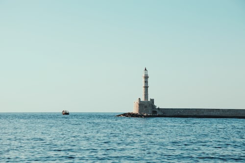 A lighthouse on the sea.