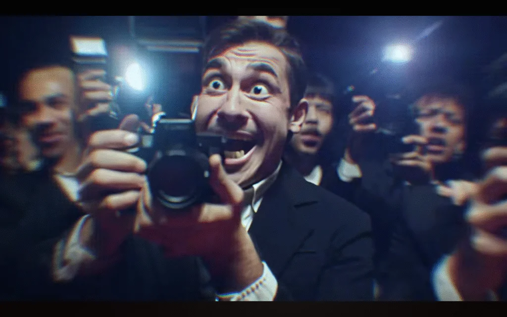 Katseye Gnarly MV | Men wearing suits holding cameras