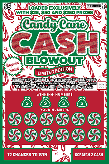 Candy Cane Cash Blowout scratch-off ticket