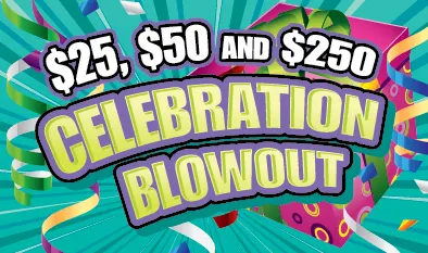 $25, $50 and $250 CELEBRATION BLOWOUT $5 Massachusetts scratch-off ticket