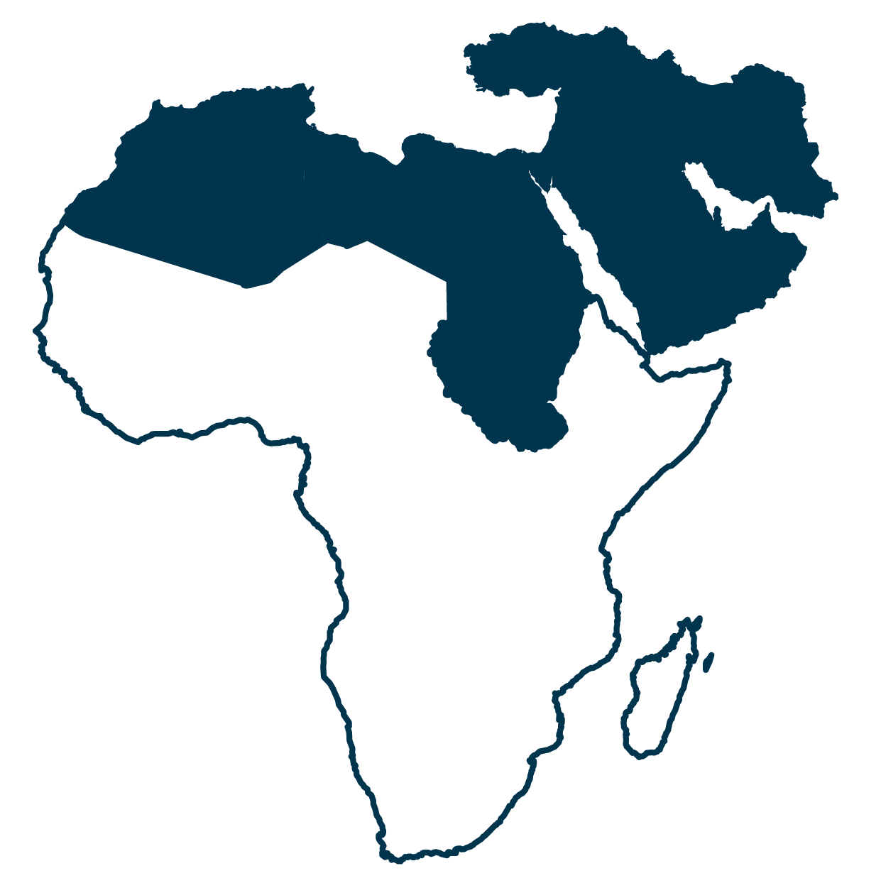 Middle East and North Africa Continent Map