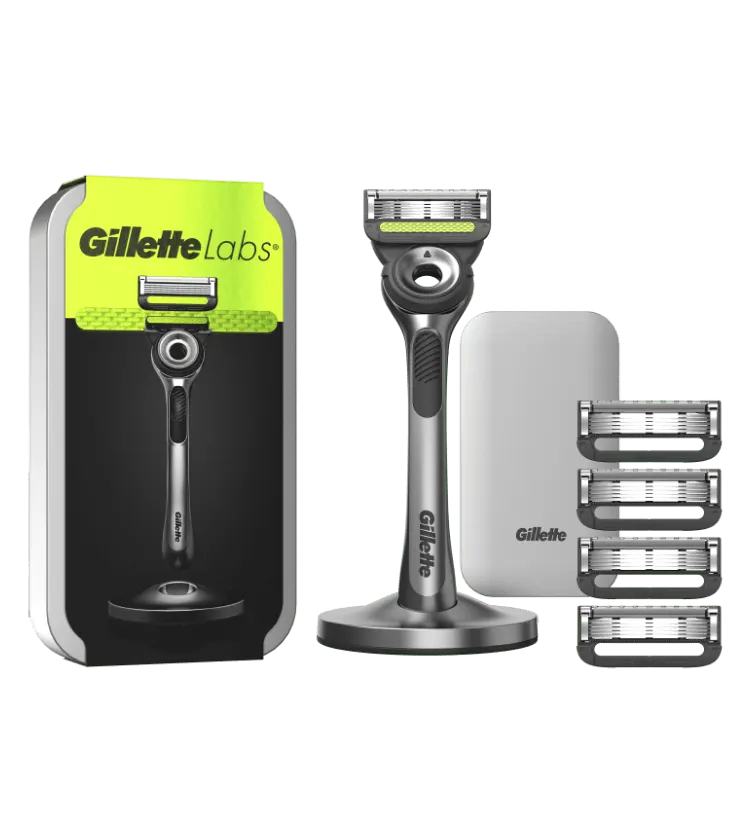 GilletteLabs 極光刀配有極光淨澈條，底座及旅行盒
