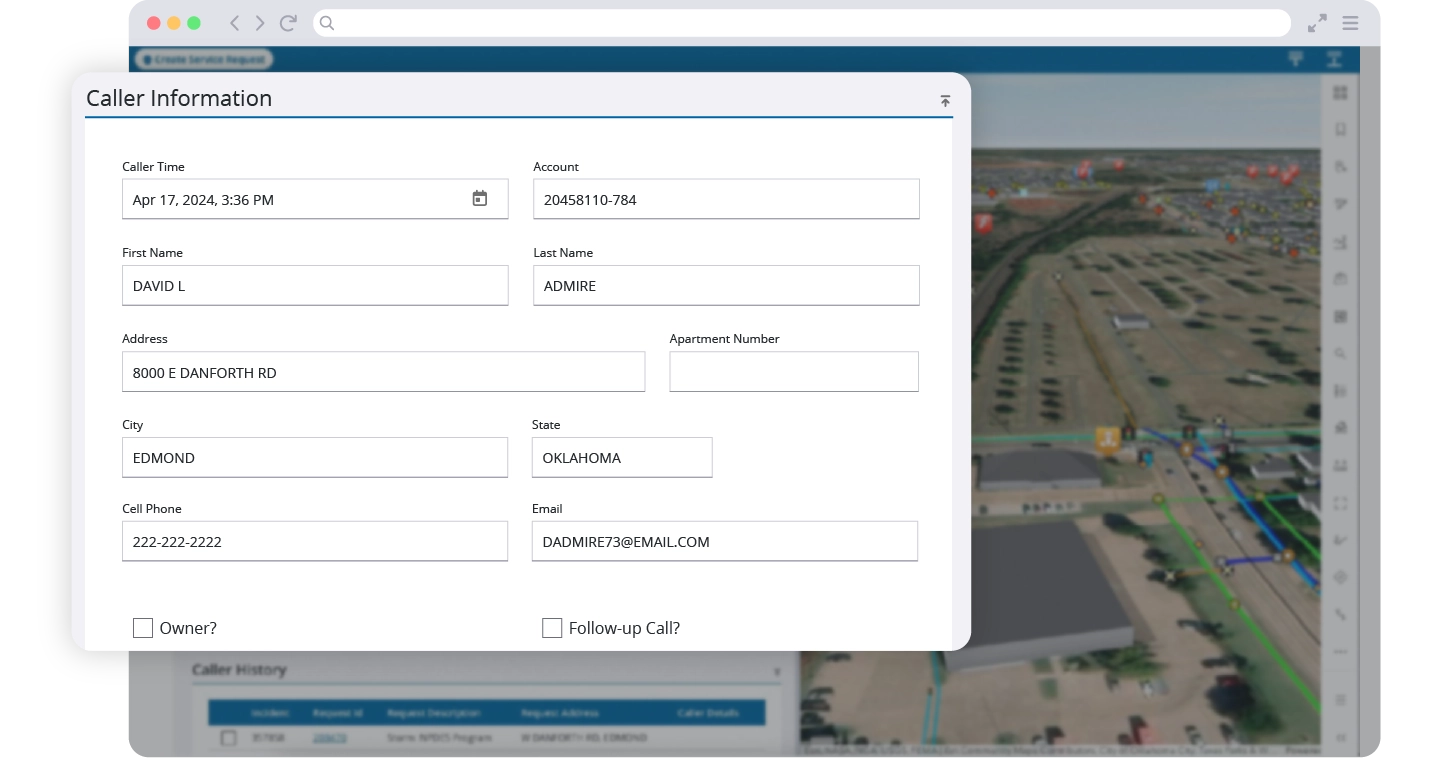 Trimble Unity Maintain screenshot showing caller information