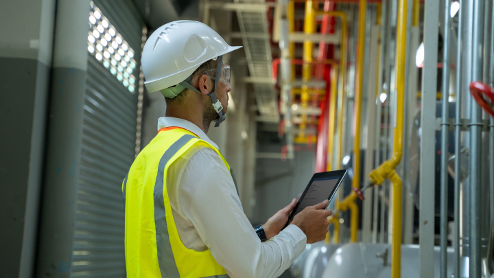 Man in hard hat performing enterprise asset management 