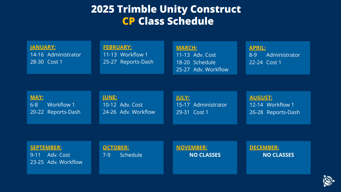 Trimble Unity Construct Premium Training schedule