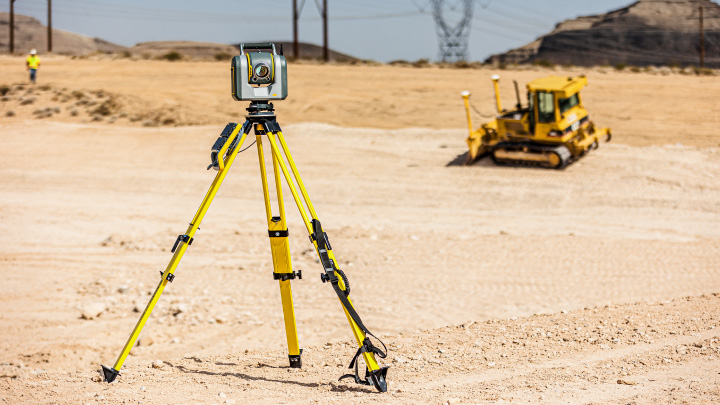 SX12 Trimble surveying device on a construction site