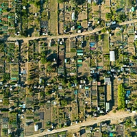 Aerial view of farms & buildings in Suffolk, Virginia