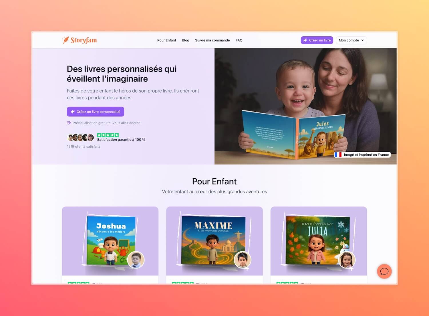 Plateforme storyfam, livre personnalisé enfant