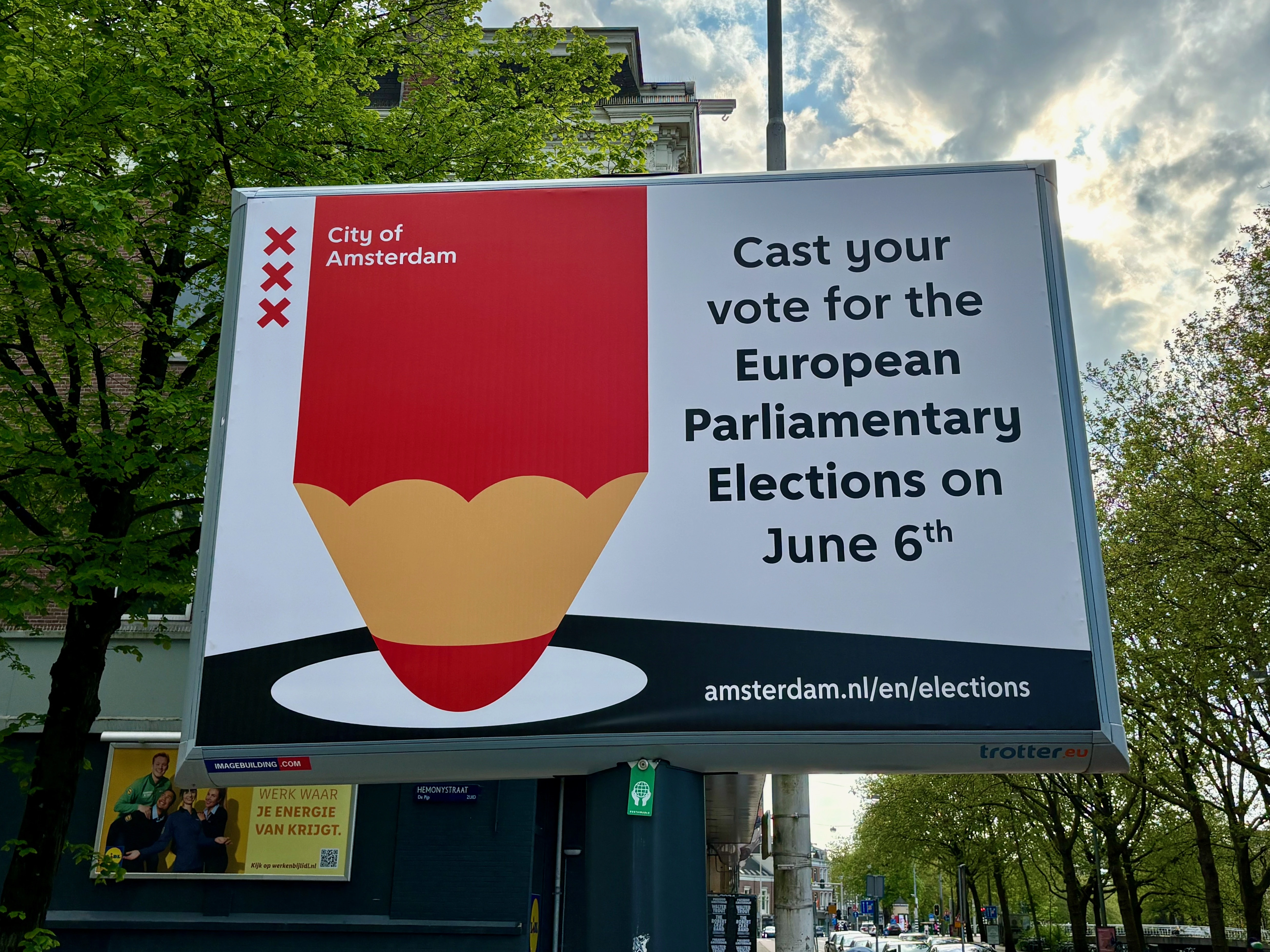 A large sign calling on people to vote in the European elections.