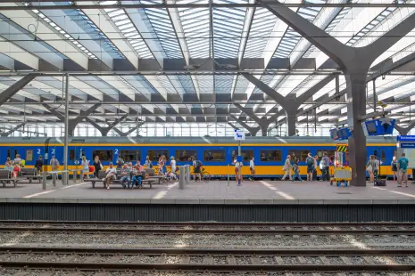 Trein staat stil op Nederlands station.