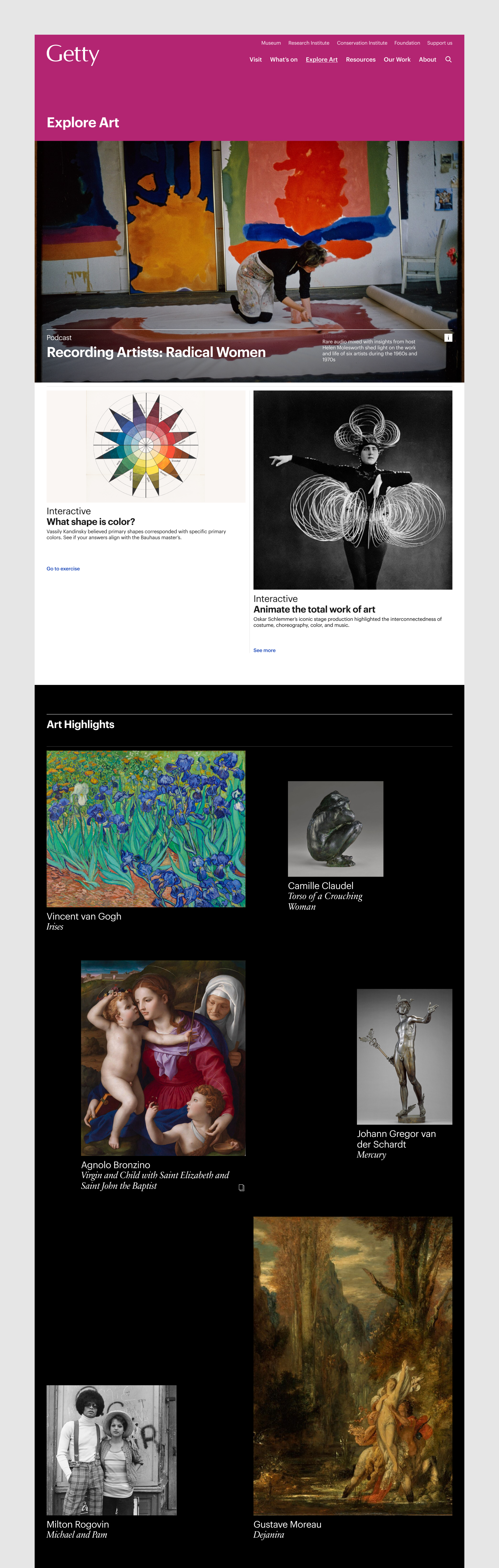 Getty explore art landing page