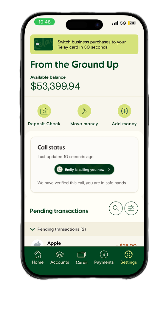 Relay Call Check shows on the Home screen of the Relay Mobile App.