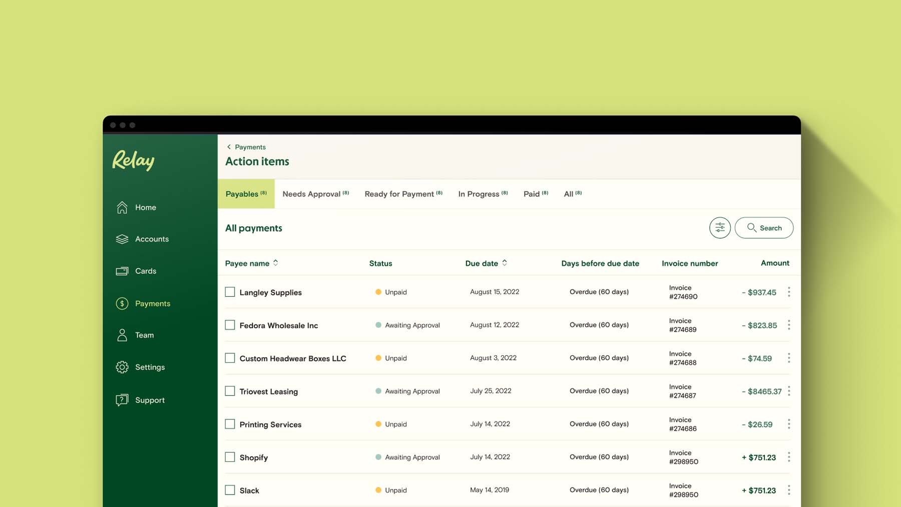 Accounts Payable Automation with Relay Pro: Integrate with accounting software, view the status of unpaid bills, and centralize all your AP