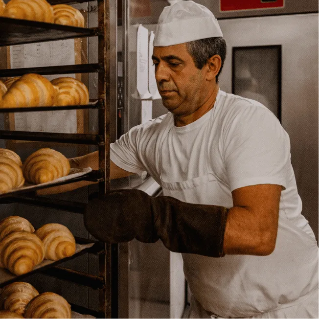 Bread loaves stacked on shelves