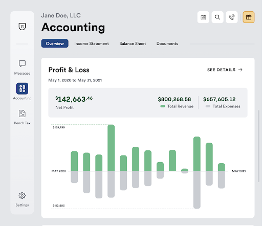 Bench Accounting product dashboard